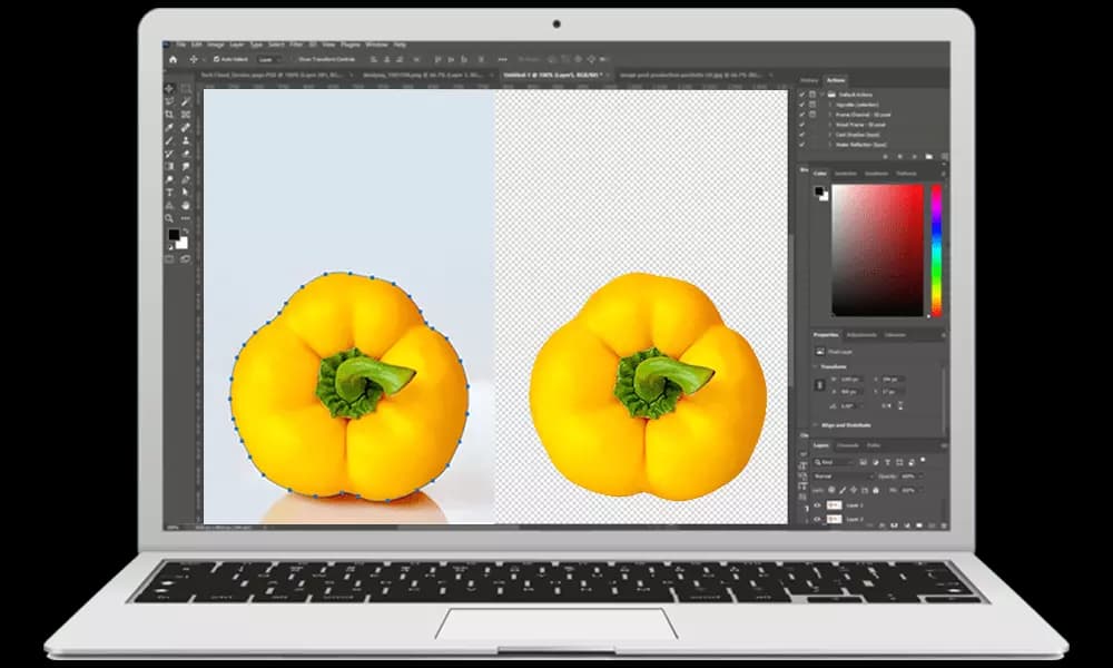 Before and after retouching
