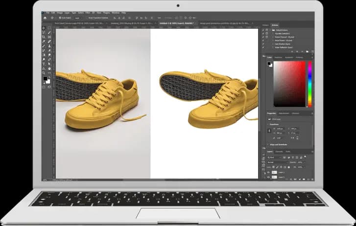 Before and after retouching